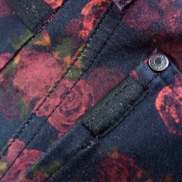 7 For All Mankind Red Rose Floral Denim Jeans Skinny - Picture 9 of 12